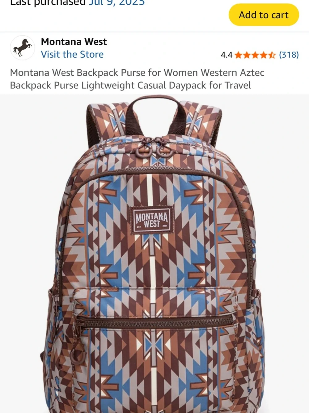 Wrangler Brown, Blue & White Geometric Backpack